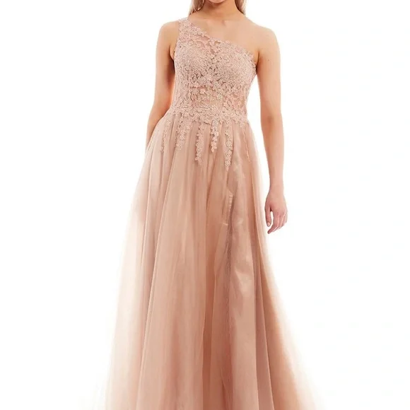 open lace back dress Blondie Nites Long Formal Dress 4610bn Aqua Multi / 0 main image 0